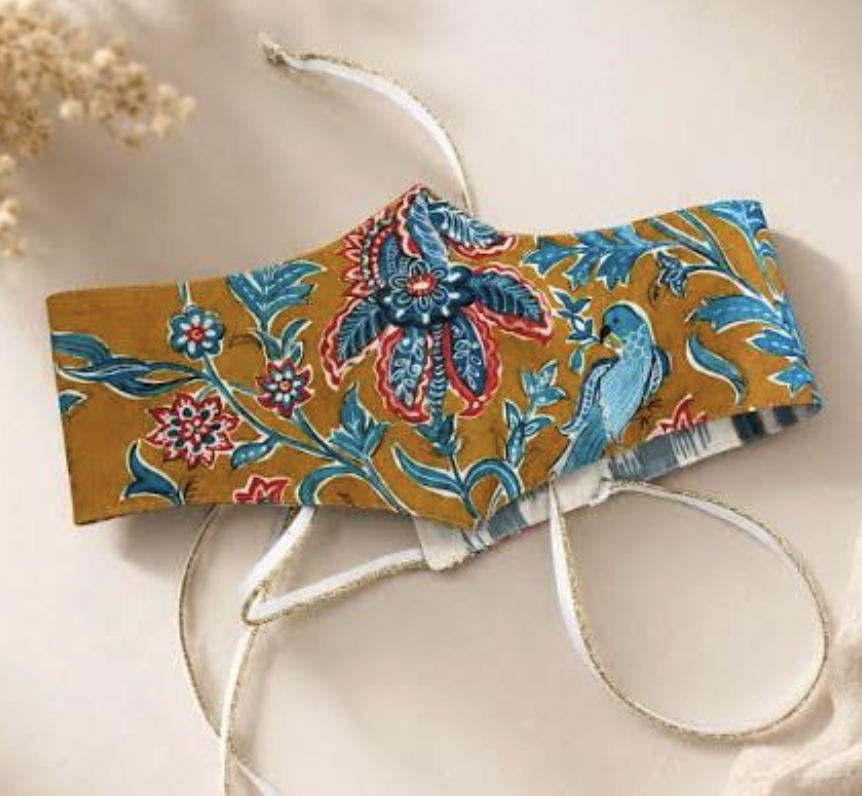 Fajín floral azul y mostaza